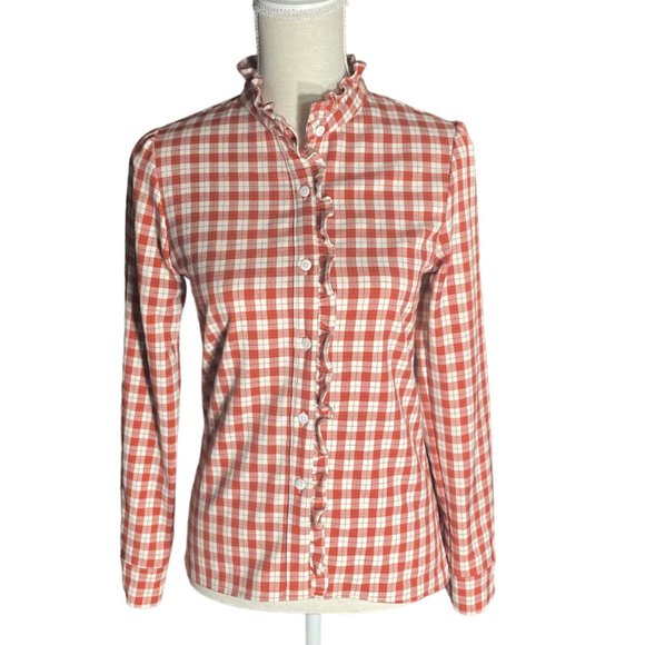 Kiel James Patrick Tops - Kiel James Patrick plaid ruffle button front shirt XS red ivory winter